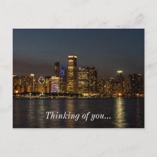 Carte Postale Ligne d'horizon nocturne Chicago Pano En pensant à