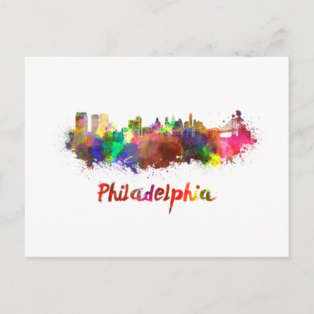 Carte Postale Ligne d'horizon Philadelphie en aquarelle (Devant)