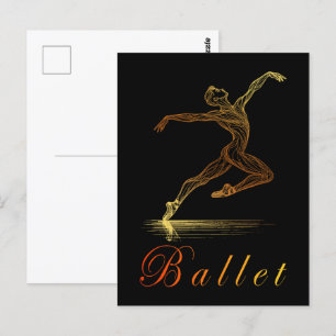 Carte Postale Ligne d'or Ballet Danseuse masculine Illustration