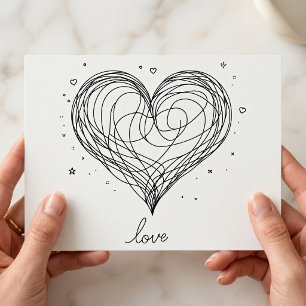 Carte Postale Ligne Fantaisiste Dessin de Cœur avec Design Amour