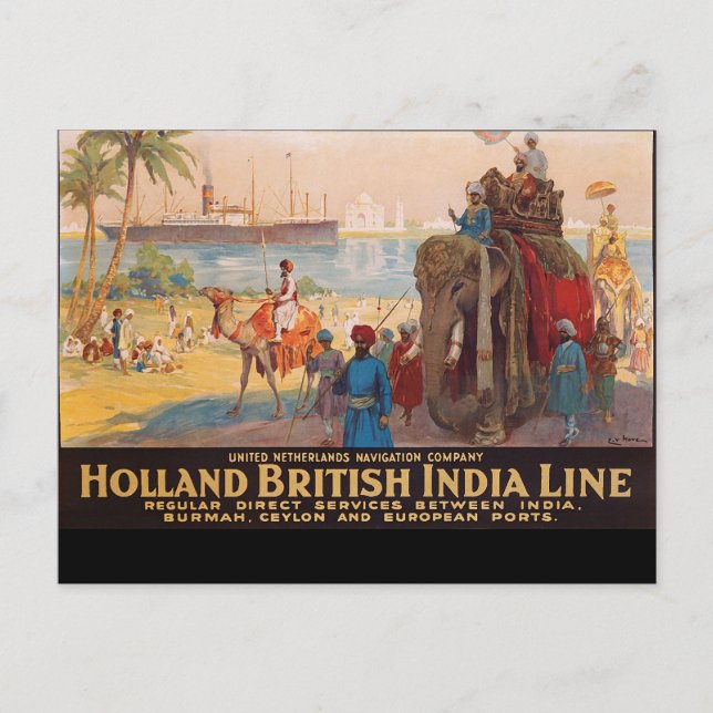 Carte Postale Ligne indienne, propriétaire sur éléphant près de  (Devant)