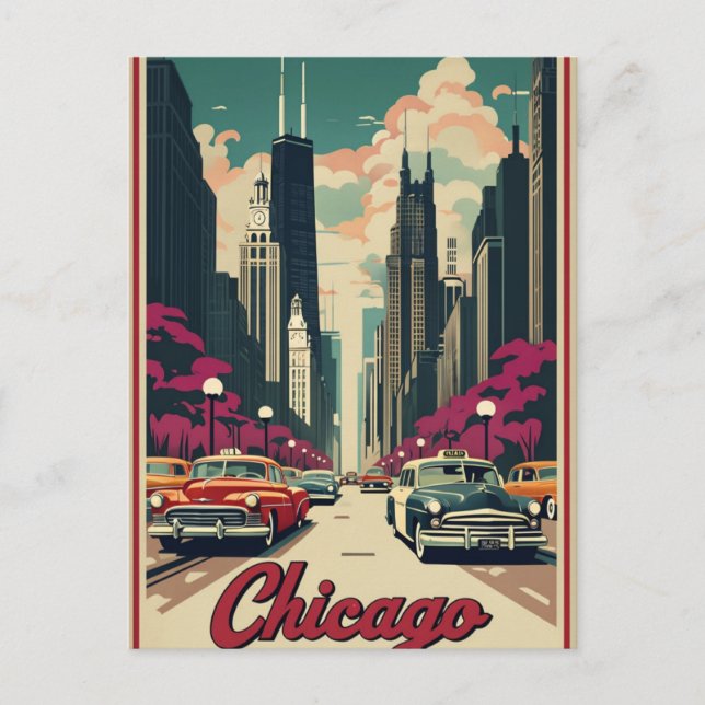 Carte Postale Ligne Skyline Black Chicago Illinois moderne (Devant)