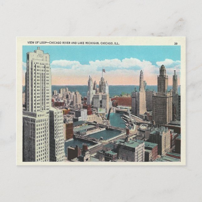 Carte Postale Ligne Skyline de boucle vintage Chicago (Devant)