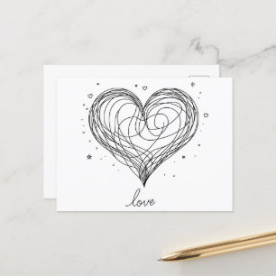 Carte Postale Ligne Whimsical Art Coeur avec "Amour"