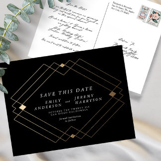 Carte Postale Lignes Black White Gold Deco Enregistrer Le Mariag
