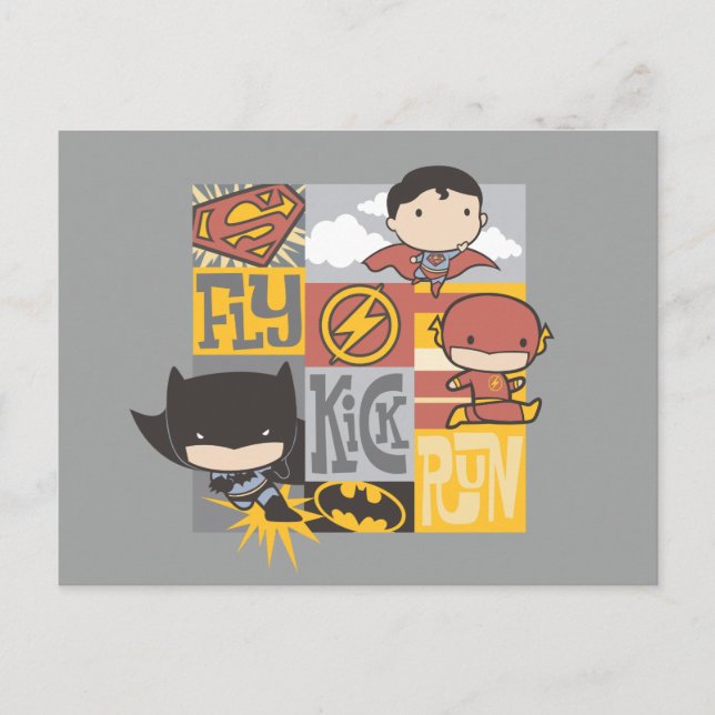 Carte Postale Ligue de justice de Chibi | Voler, Tirer, Exécuter (Devant)