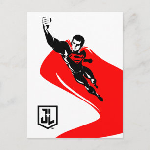 Carte Postale Ligue de Justice   Superman Flying Noir Pop Art