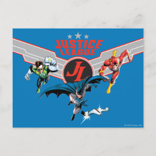 Carte Postale Ligue de la justice Flying Air Badge and Heroes