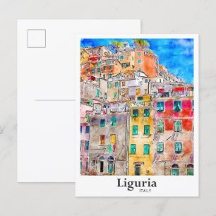 Carte Postale Ligurie Italie Voyage Aquarelle main tirée