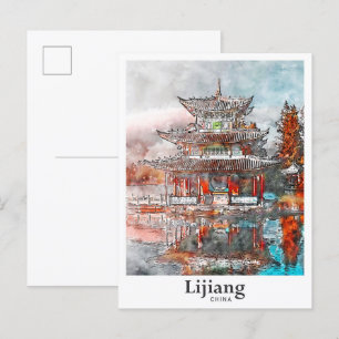 Carte Postale Lijiang Chine Voyage Aquarelle main tirée