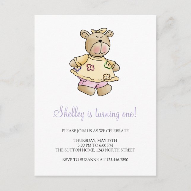 Carte Postale Lil' Bears ・ Bébé Fille Robe Jaune (Devant)