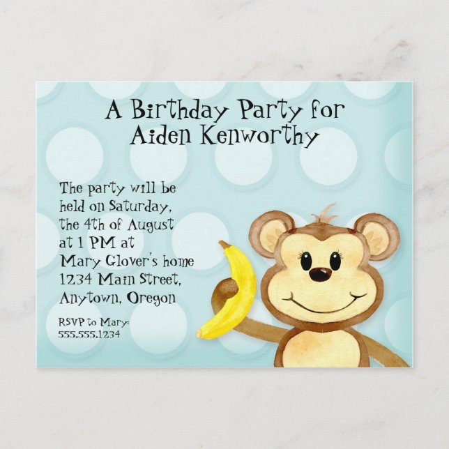 Carte Postale Lil Monkey, Garçon Anniversaire Invitation de la c (Devant)