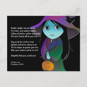Carte Postale Lil' Witch in Rainbow Robe Halloween Invitation