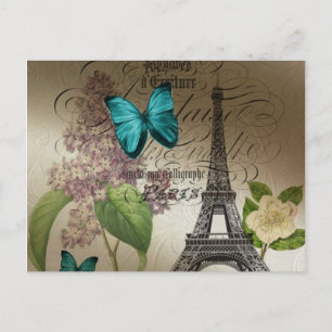 Carte Postale lilac scripts moderne vintage paris eiffel tower