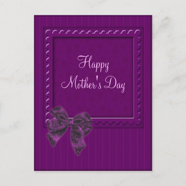 Carte Postale Lilac Stipes et Bow Mère's Day Design (Devant)