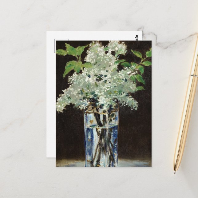 Carte Postale Lilacs blancs dans un vase de cristal par Edouard  (Devant/Arrière en situation)