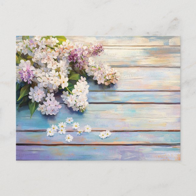 Carte Postale Lilacs et marguerites sur Pastel Wood (Devant)