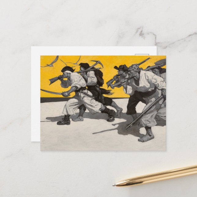 Carte Postale L'île au trésor par Newell Convers Wyeth (Devant/Arrière en situation)