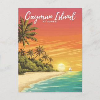 Carte Postale L'île de Cayman à Sunset Watercolor Peinture