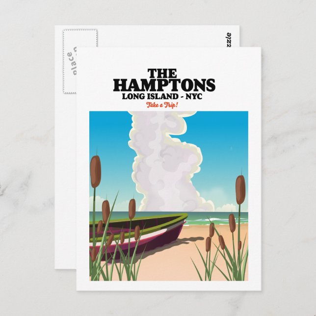 Carte Postale L'île de Hamptons Long NYC, affiche de voyage. (Devant / Derrière)