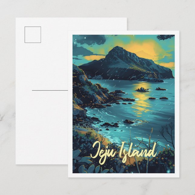 Carte Postale L'île de Jeju Corée du Sud Illustration de voyage  (Devant / Derrière)