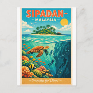 Carte Postale L'île de Sipadan, Malaisie, dans un style rétro tr