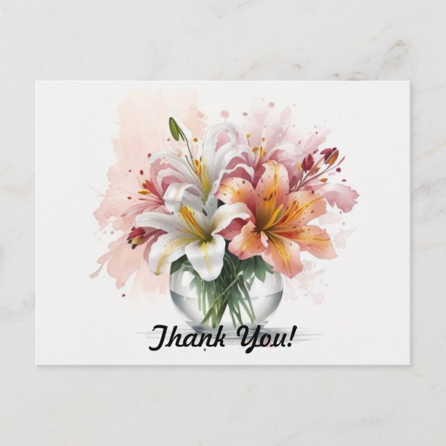 Carte Postale Lilies dans un bol Merci (Devant)