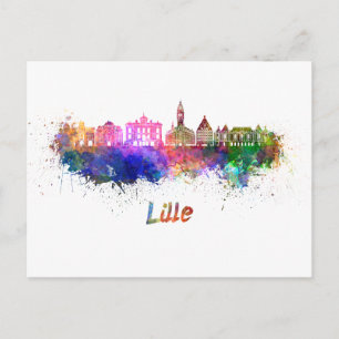 Carte Postale Lille skyline in watercolor