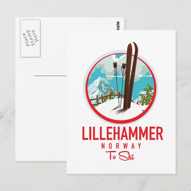 Carte Postale Lillehammer Norvège logo Ski (Devant / Derrière)