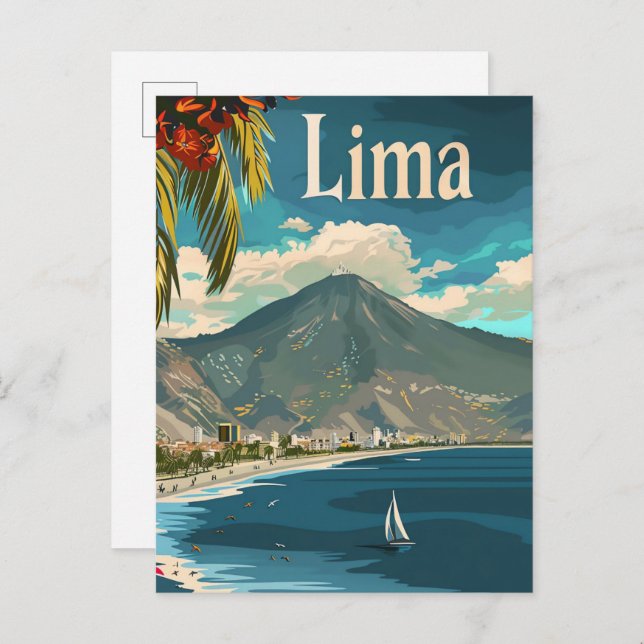Carte Postale Lima Pérou Vintage Retro Voyage Illustration (Devant / Derrière)