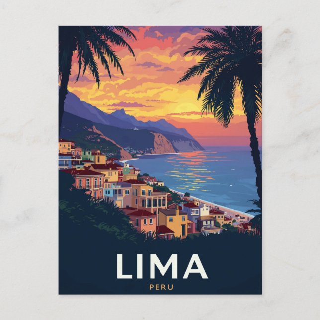 Carte Postale Lima Peru Coast Sunset Palm Trees (Devant)