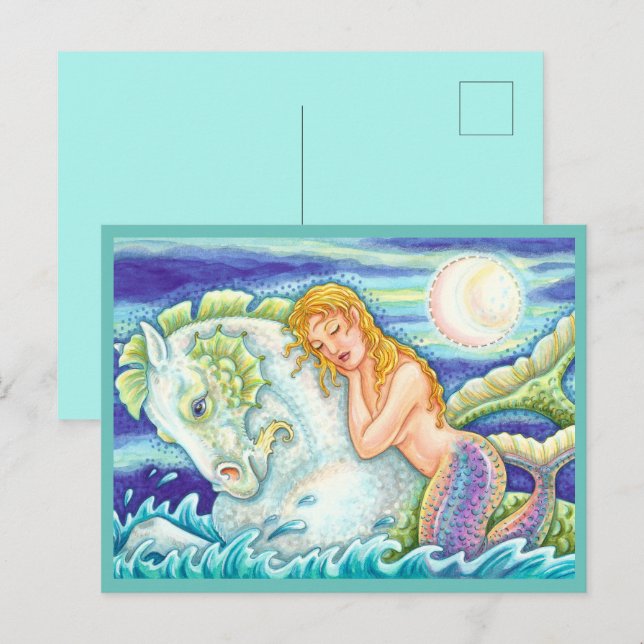 CARTE POSTALE L'IMAGINAIRE DE MARINE MERMAID À MERHORSE, SEAHORS (Devant / Derrière)