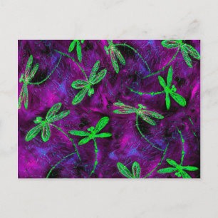 Carte Postale Lime Green Dragonlies sur Hot Pink et Purple