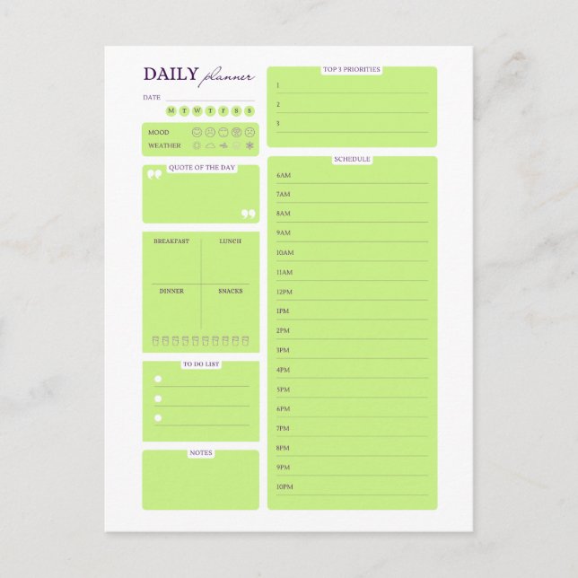 Carte Postale Lime Green Minimalist Daily Planner Template (Devant)