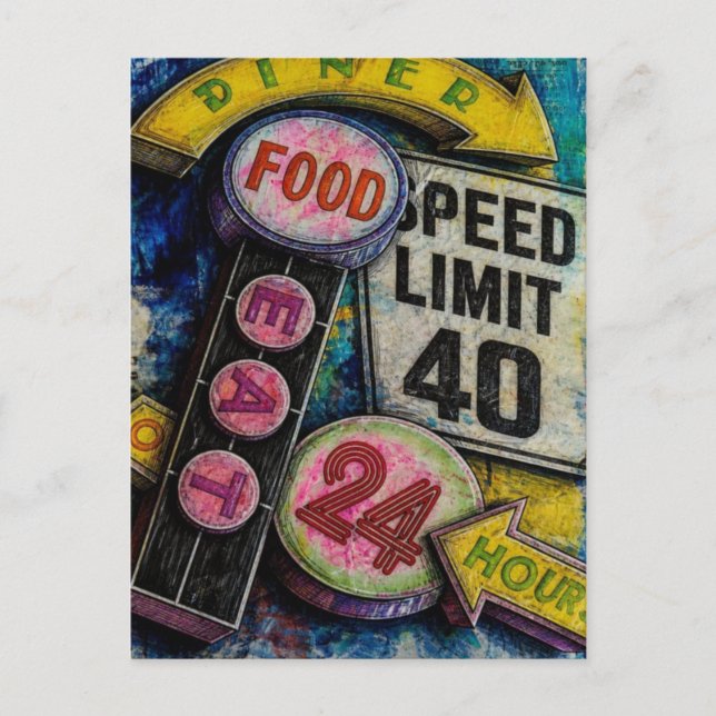 Carte Postale Limite de vitesse 40 24 heures Nourriture collage  (Devant)