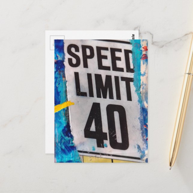 Carte Postale Limite de vitesse 40 collage multimédia (Devant/Arrière en situation)