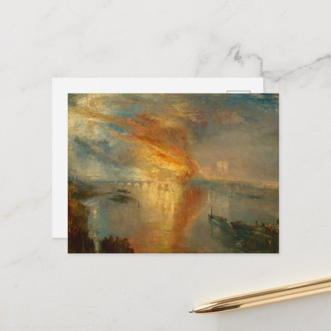 Carte Postale L'incendie des maisons des Lords et des Communes (Devant/Arrière en situation)