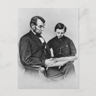 Carte Postale Lincoln Postcard - lecture avec son fils Tad, 1864