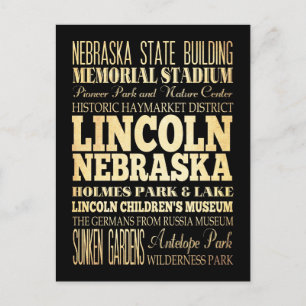 Carte Postale Lincoln Ville du Nebraska Typographie Art