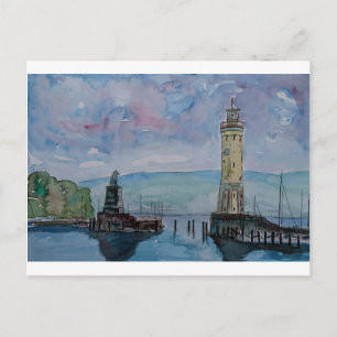 Carte Postale Lindau avec Lion et Lighttower sur le lac de Const