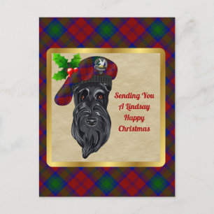 Carte Postale Lindsay Clan Badge & Tartan Christmas Postcard
