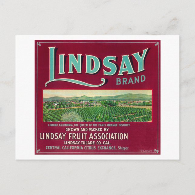 Carte Postale Lindsay Orange LabelLindsay, CA (Devant)