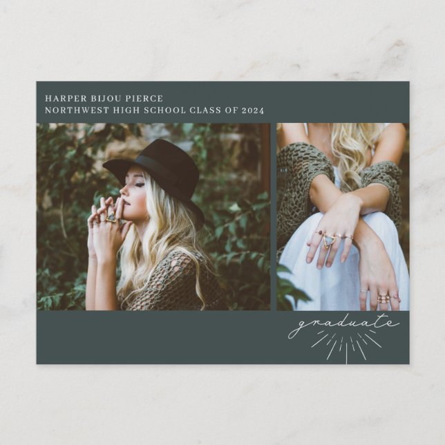 Carte Postale Line Art Emerald Graduation Party Photo (Devant)