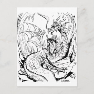 Carte Postale lineart nain et dragon