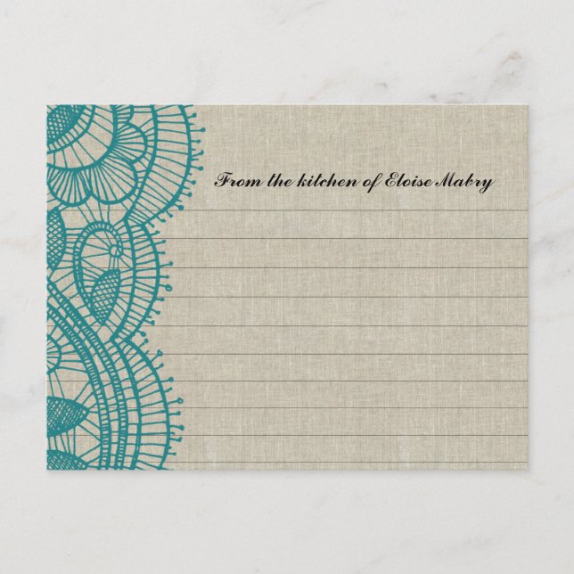 Carte Postale Linen and Teal Lace Personalized (Devant)