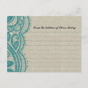 Carte Postale Linen and Teal Lace Personalized Recipe Cards