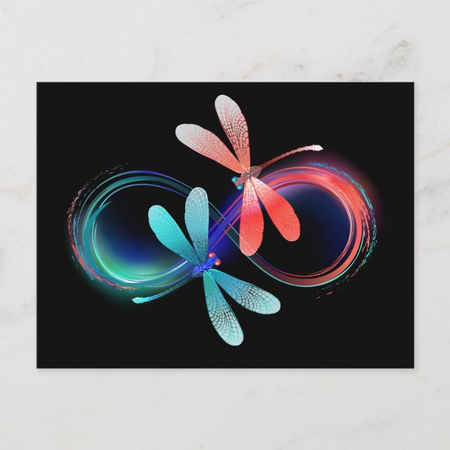 Carte Postale L'infini avec des libellules lumineuses (Devant)