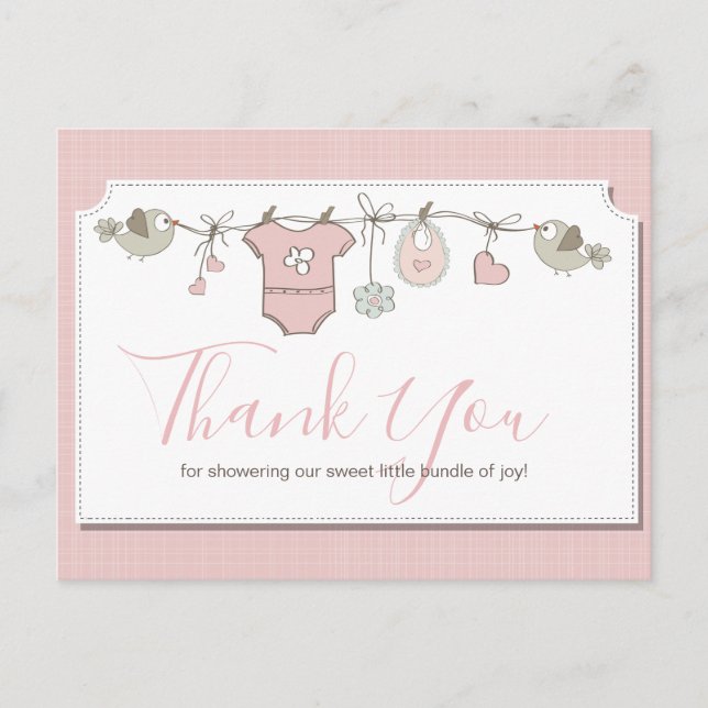 Carte Postale Linge de bébé rose bébé Shower Merci (Devant)