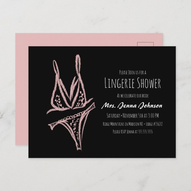 Carte Postale Lingerie élégante pour enterrement de vie de jeune (Devant / Derrière)