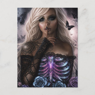 Carte Postale Lingerie noir sexy Bones Papillons Dame gothique